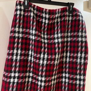 Talbots wool skirt. 16 petite. Red, black & white plaid. Just above the knee.